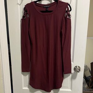 Derek Heart Women's Maroon Cold Shoulder Dress